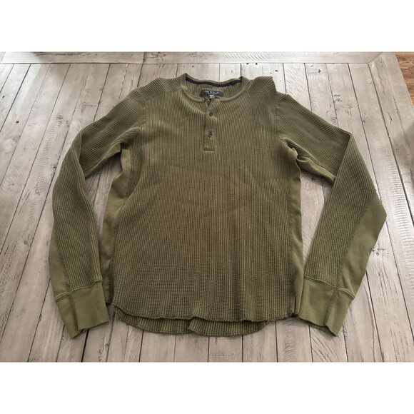 rag & bone Mens Devon Waffle Knit Pima Henley Sweater Green Medium - Picture 3 of 4